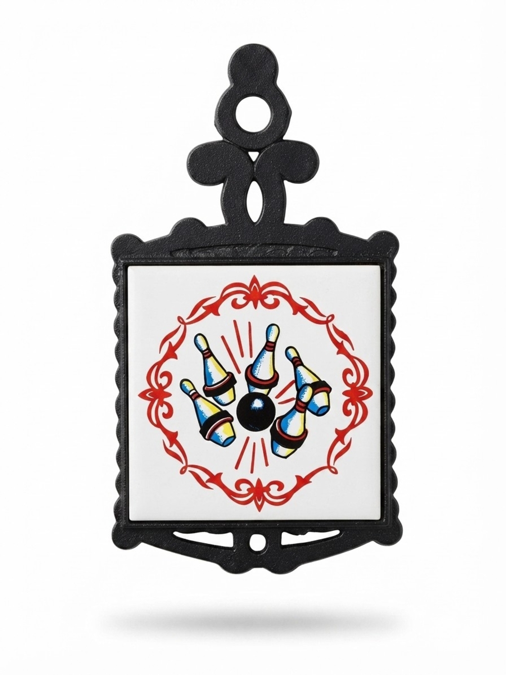 Vintage Cast Iron Trivet Tile Bowling